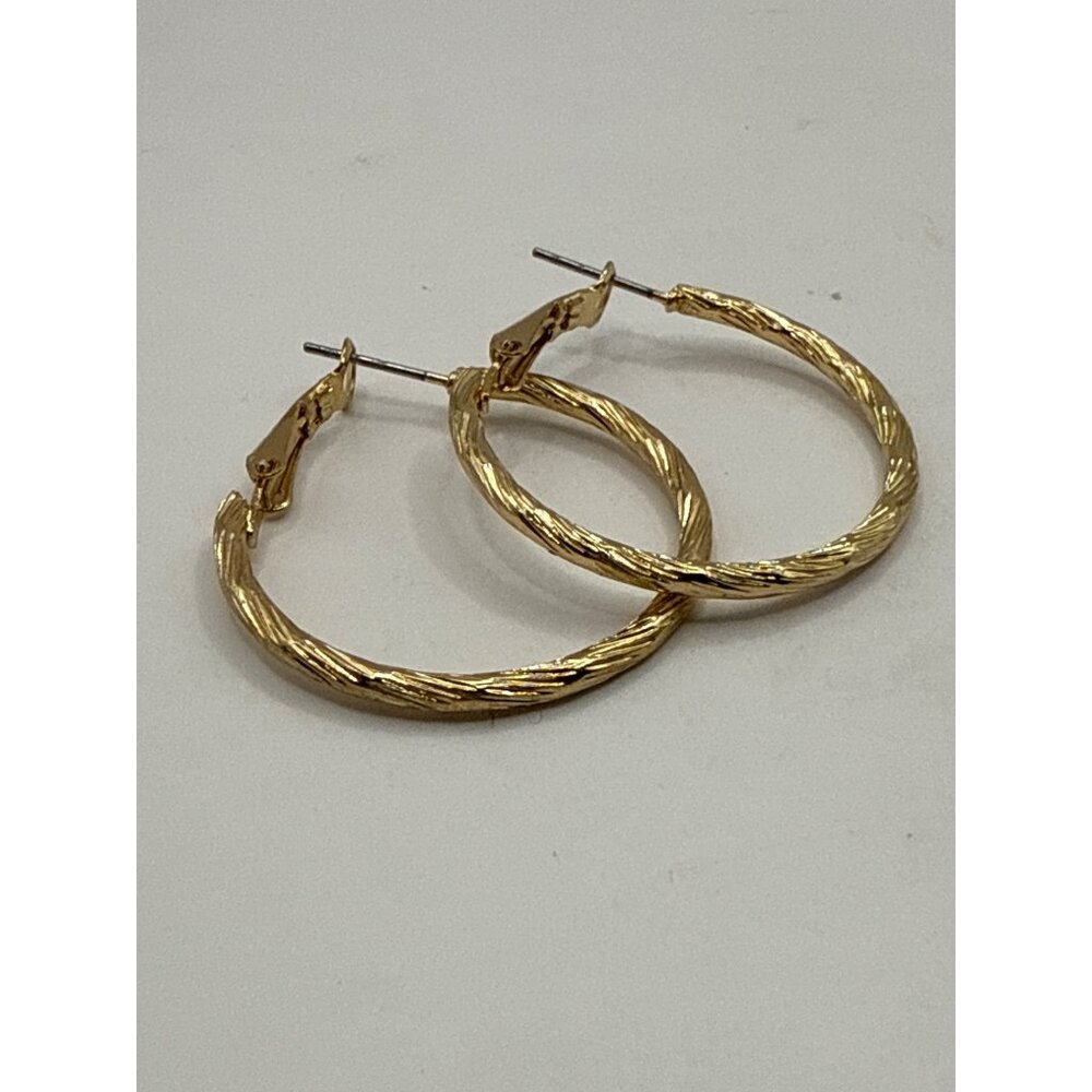 Gold-Tone Textured Hoop Earrings With Leverback Closure